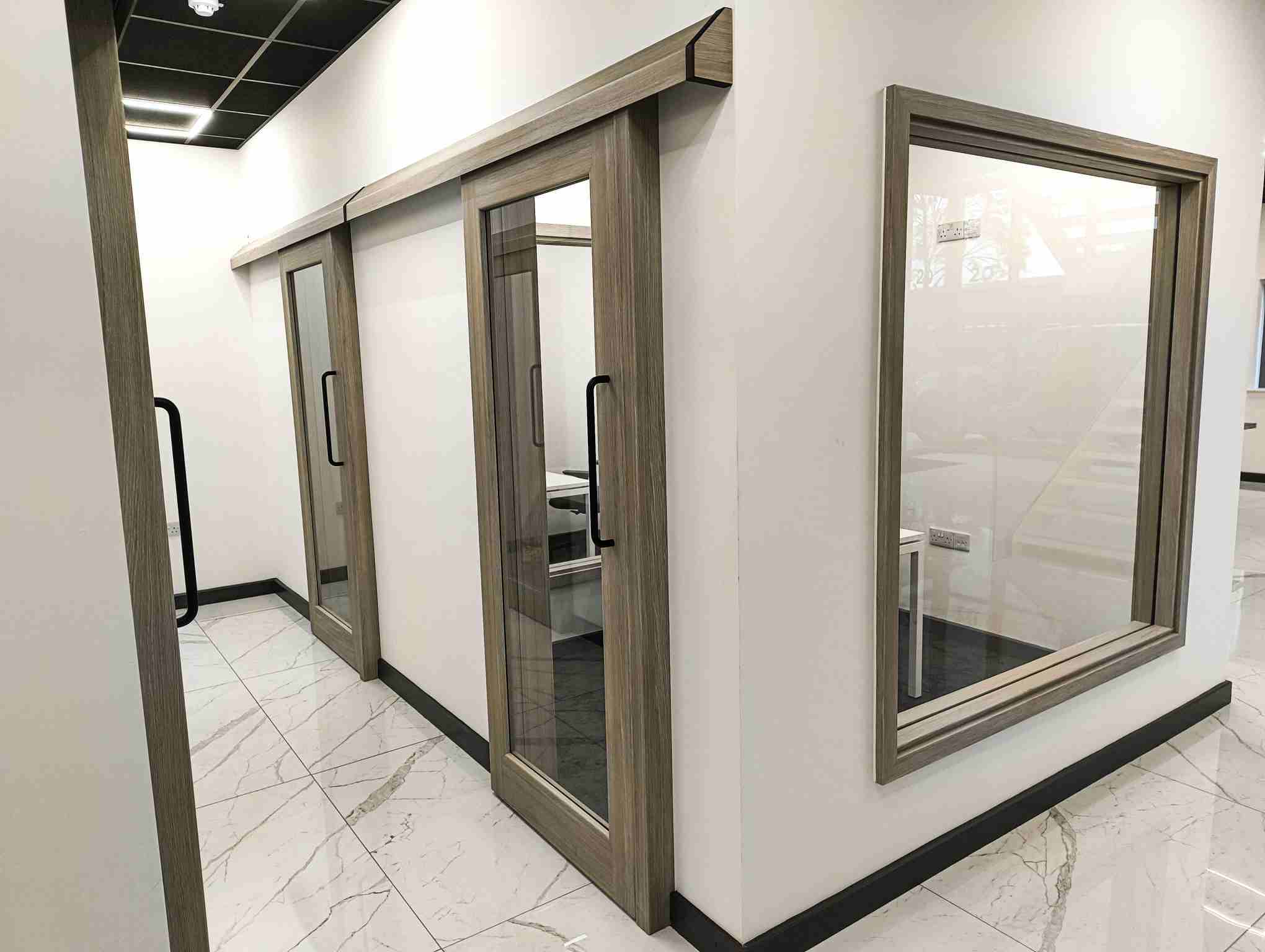 Sliding Hygidoor and internal window in a woodgrain finish