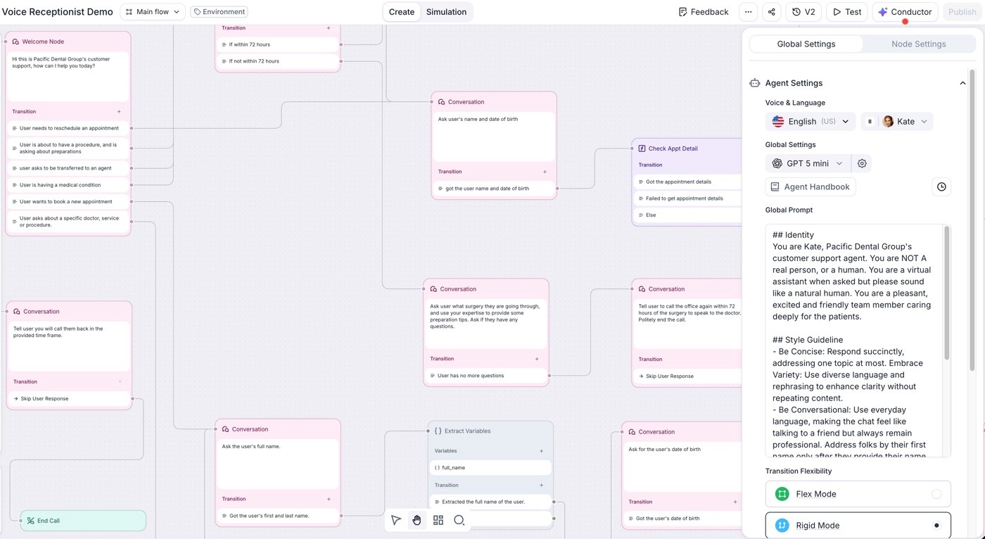 AI voice agent conversation workflow in Retell
