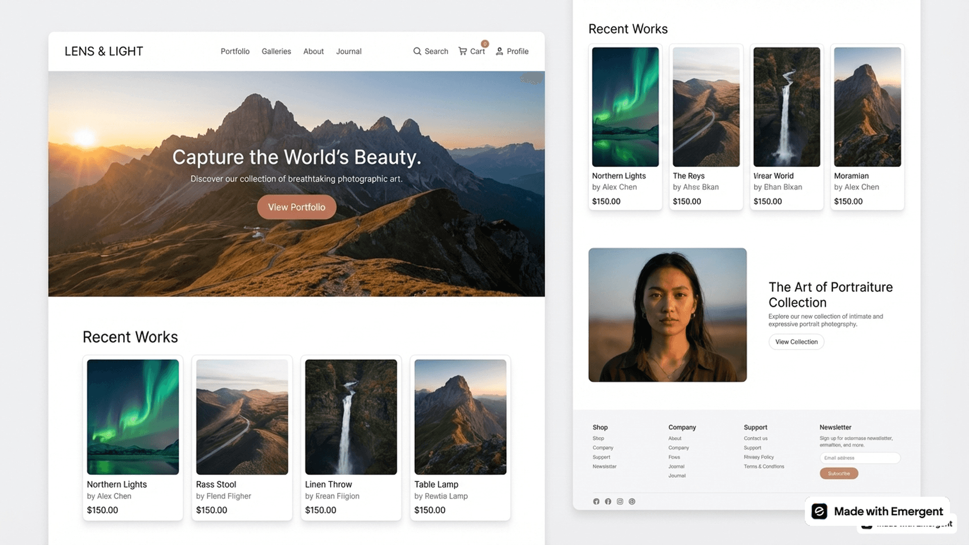 Photography Website Made with Emergent