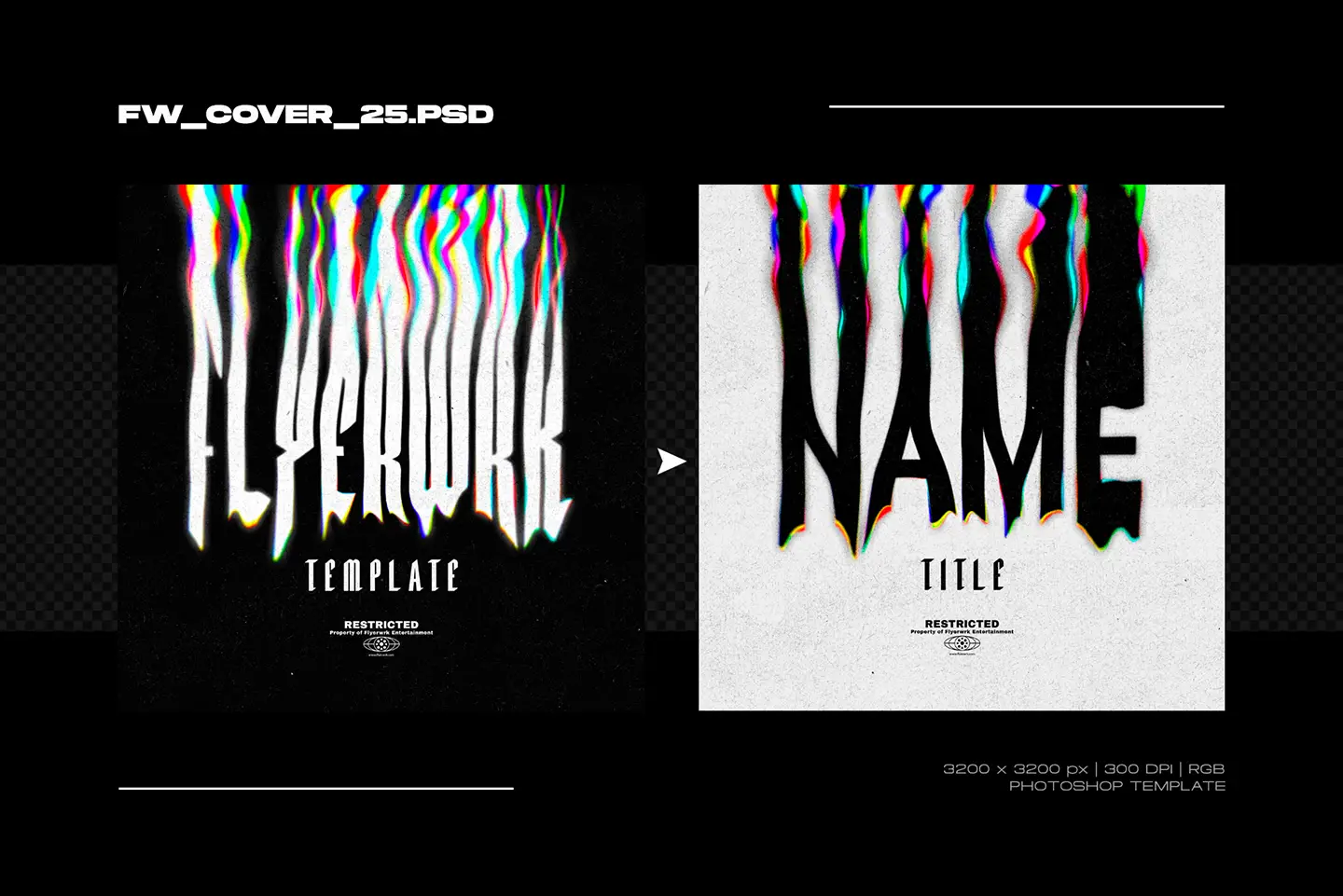 Vertical glitch typography design with a plastic wrap overlay for modern music or podcast covers