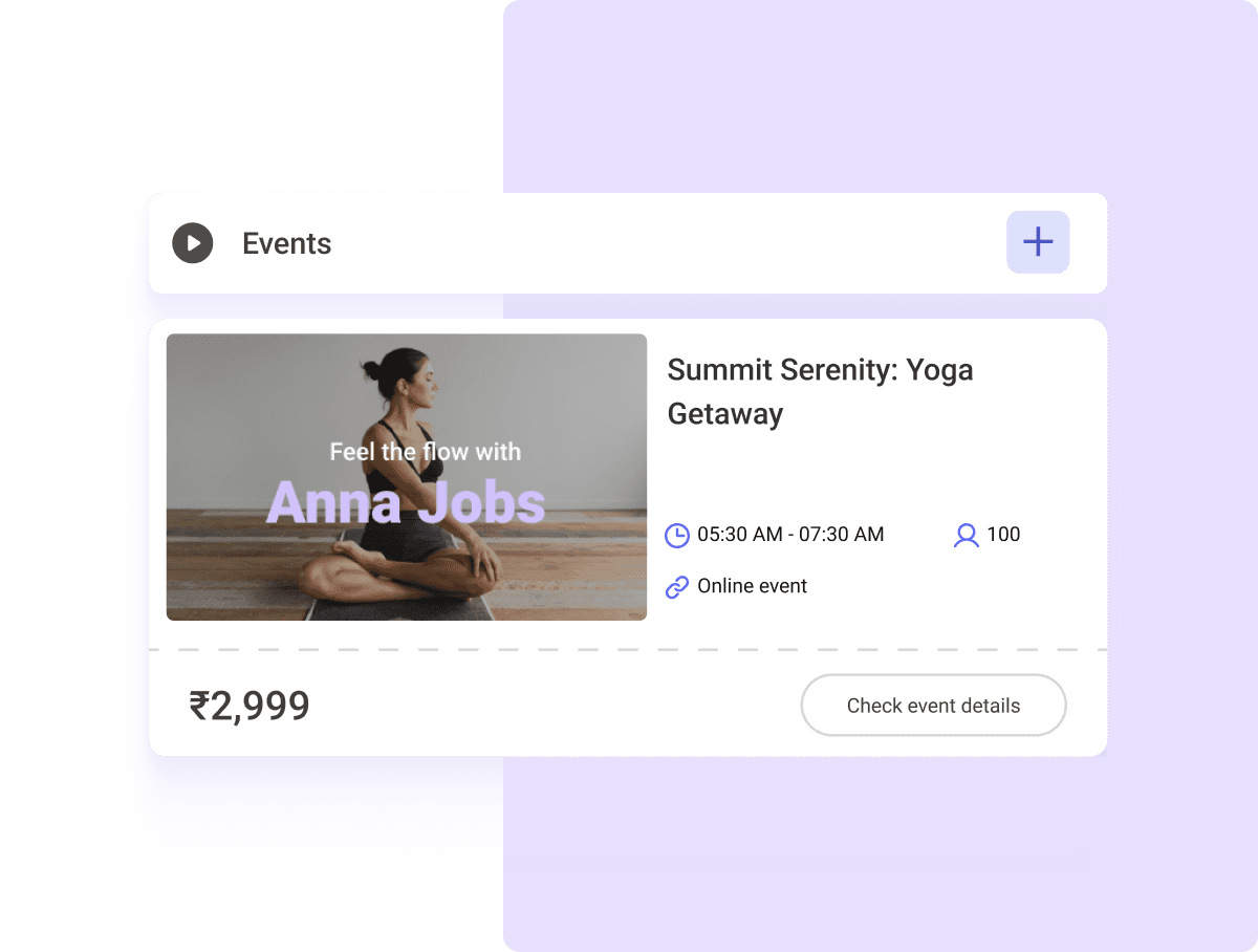 Visual of a yoga event listed in a Wylo-hosted community, highlighting event title, date, and registration details.