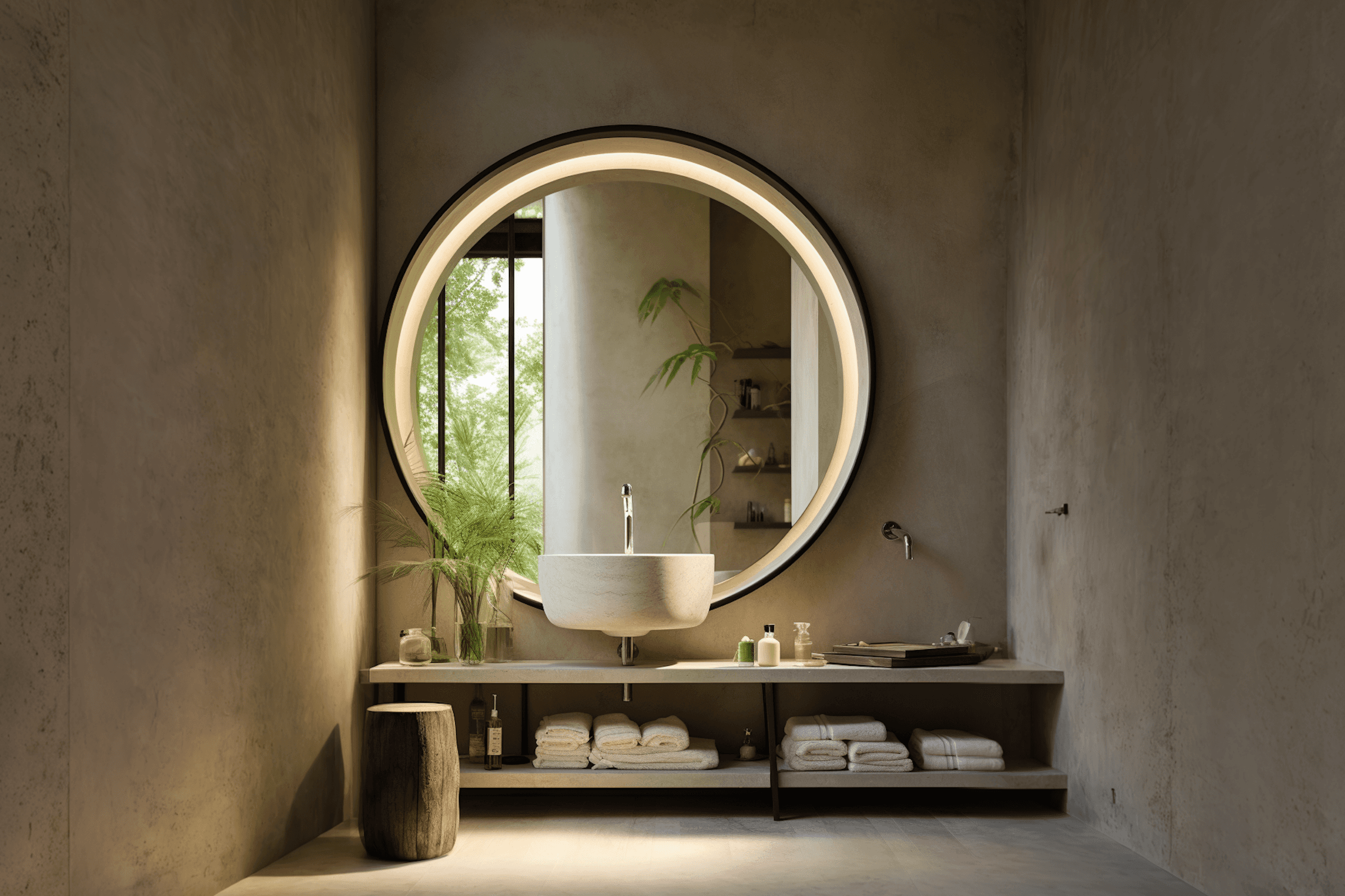 Modern washroom with light mirror 