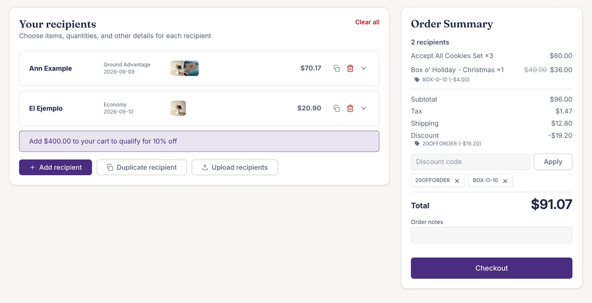 Volume discount progress in the order summary