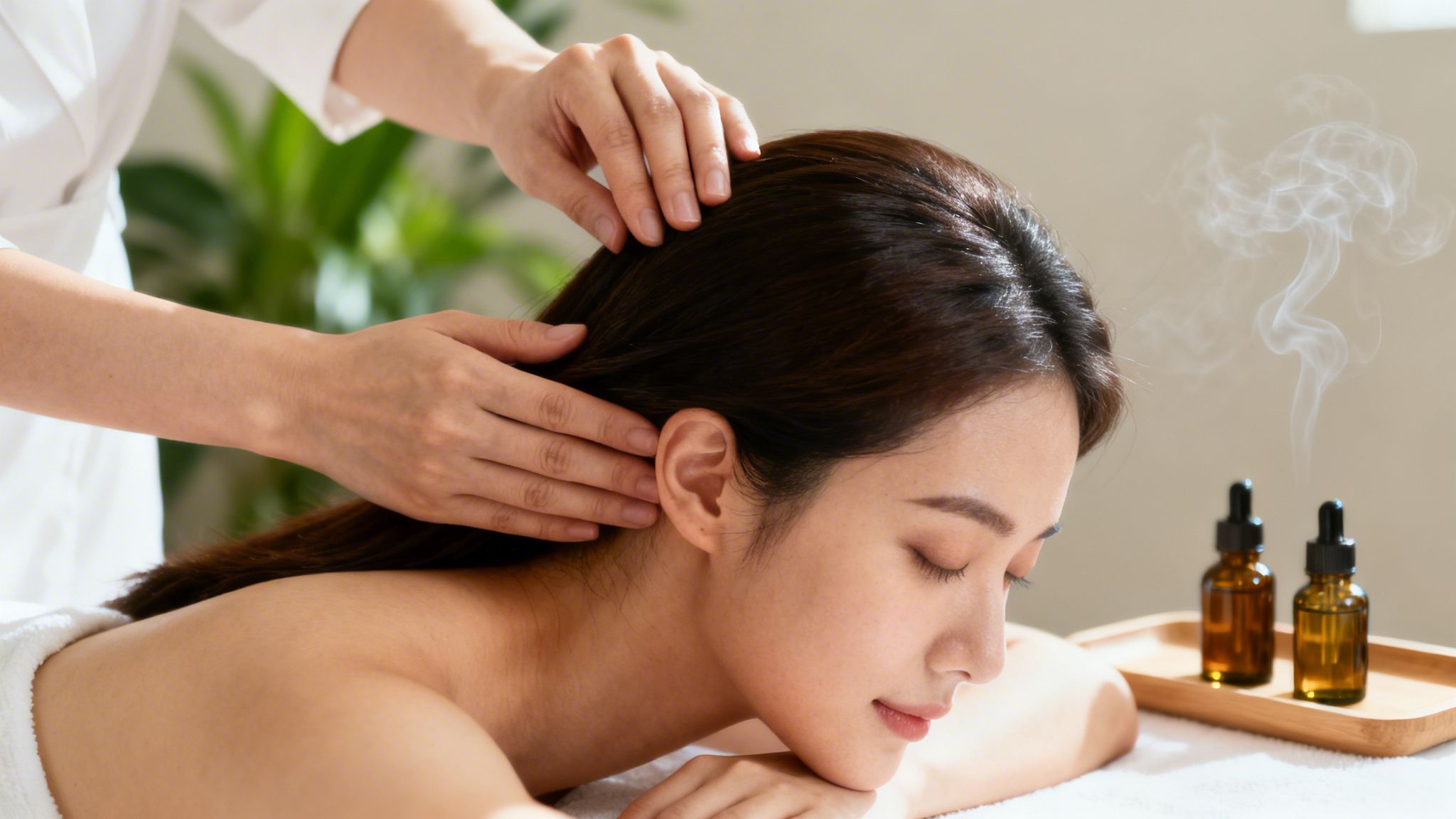 Woman getting a head massge