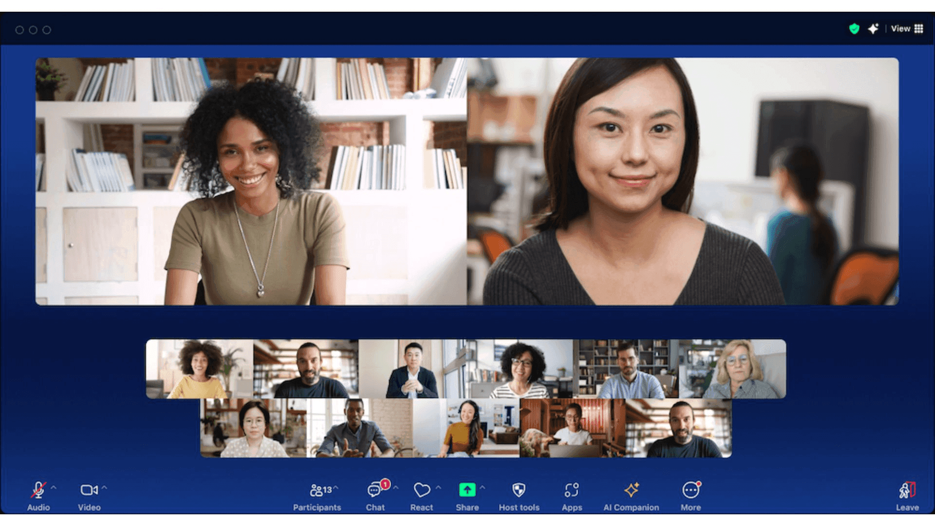 Zoom meeting's video call interface with multiple participants displayed