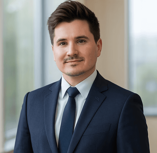 Team member portrait on coral background