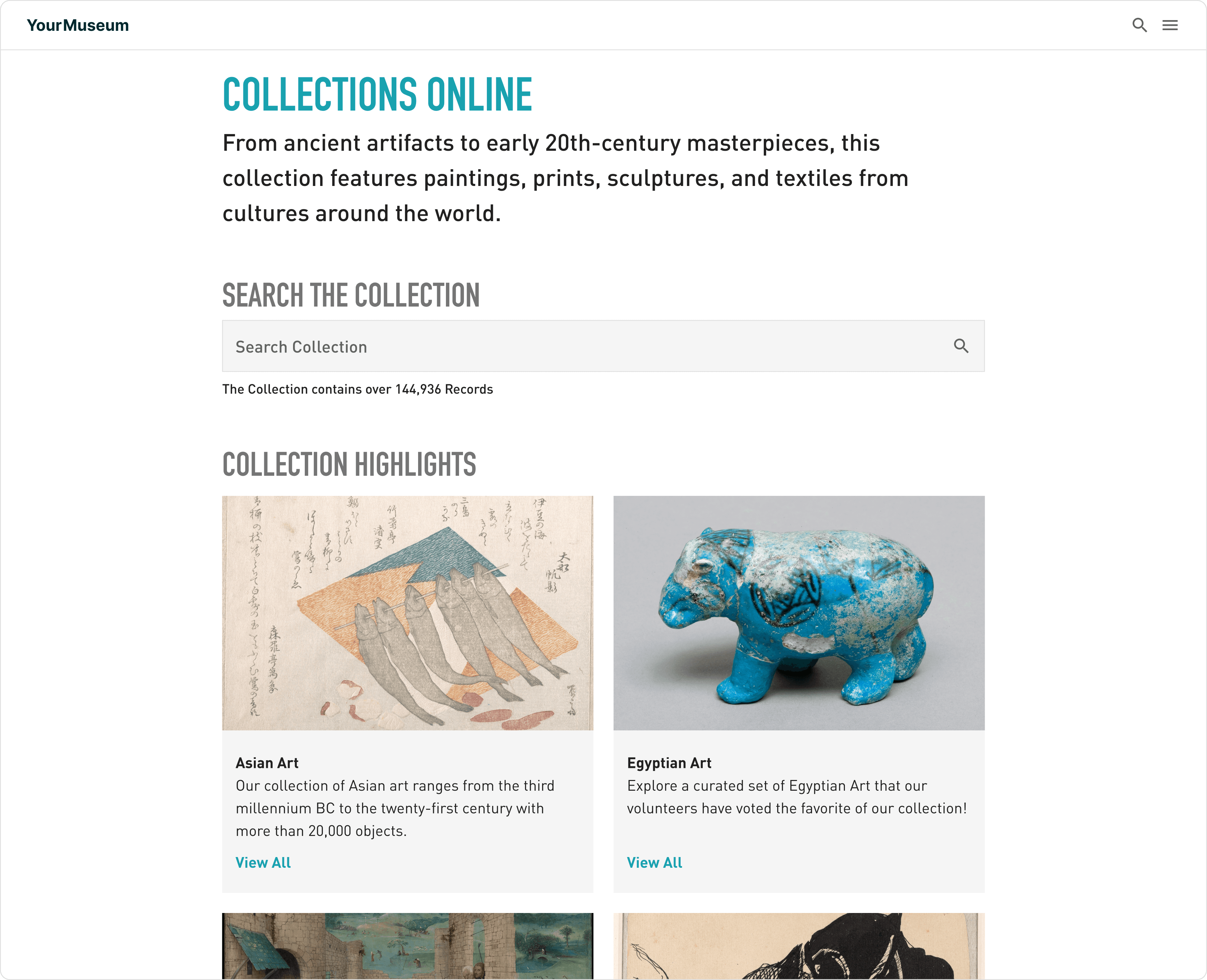 Public-facing view of Terentia's Collections Online solution