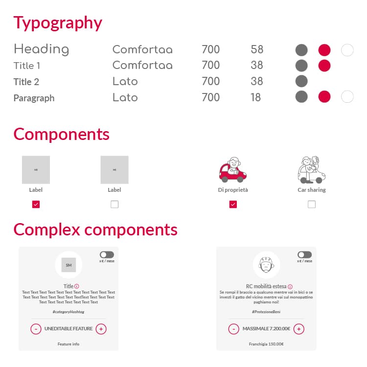 Nel design System sono state definite fra le altre cose la tipografia, i componenti e i componenti complessi
