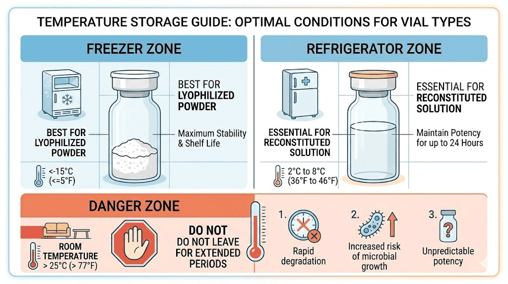 Lyophilized tirzepatide storage temperature guide for powder and reconstituted forms
