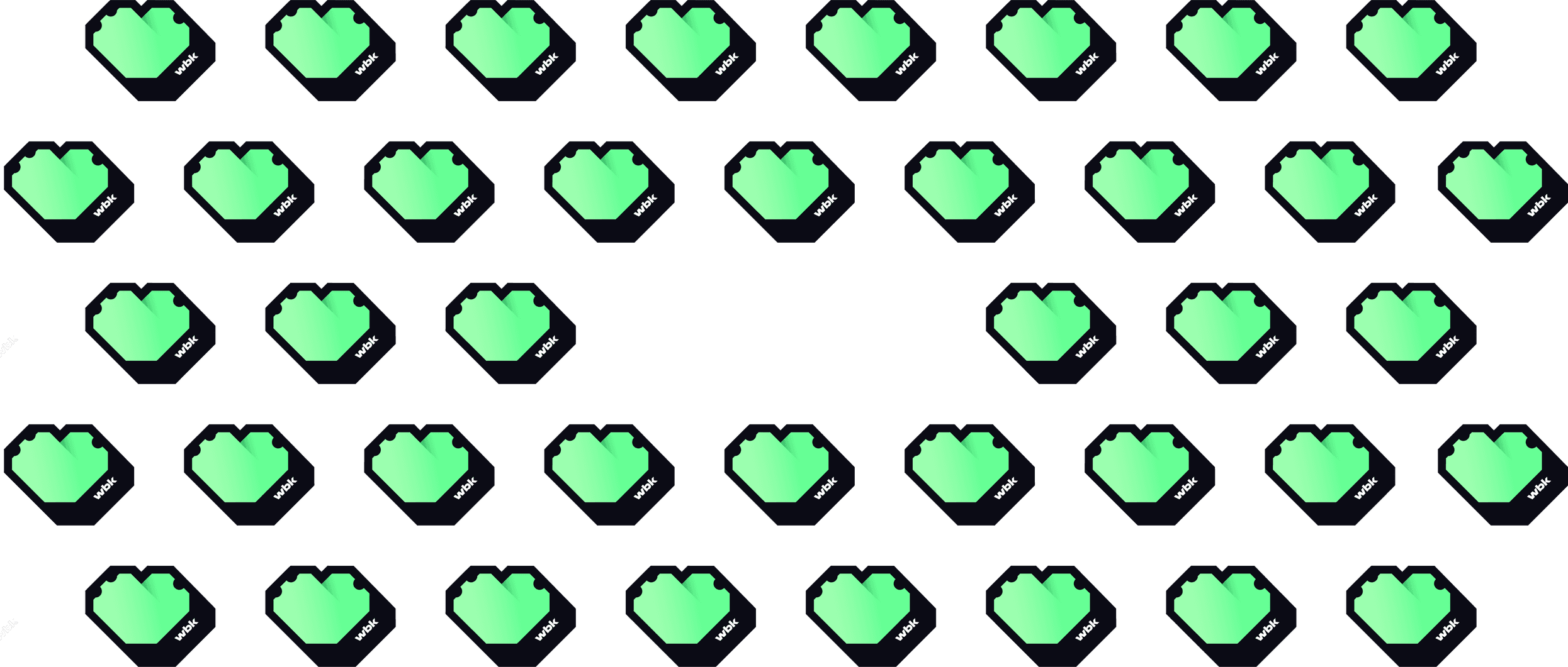 Webook rebrand visual — repeating pixel heart logo pattern with 'Confidently Gentle' brand tagline in center — brand identity system by Makers' Studio