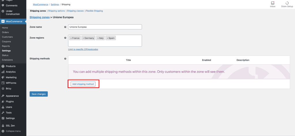 añadir metodos de envio en woocommerce,