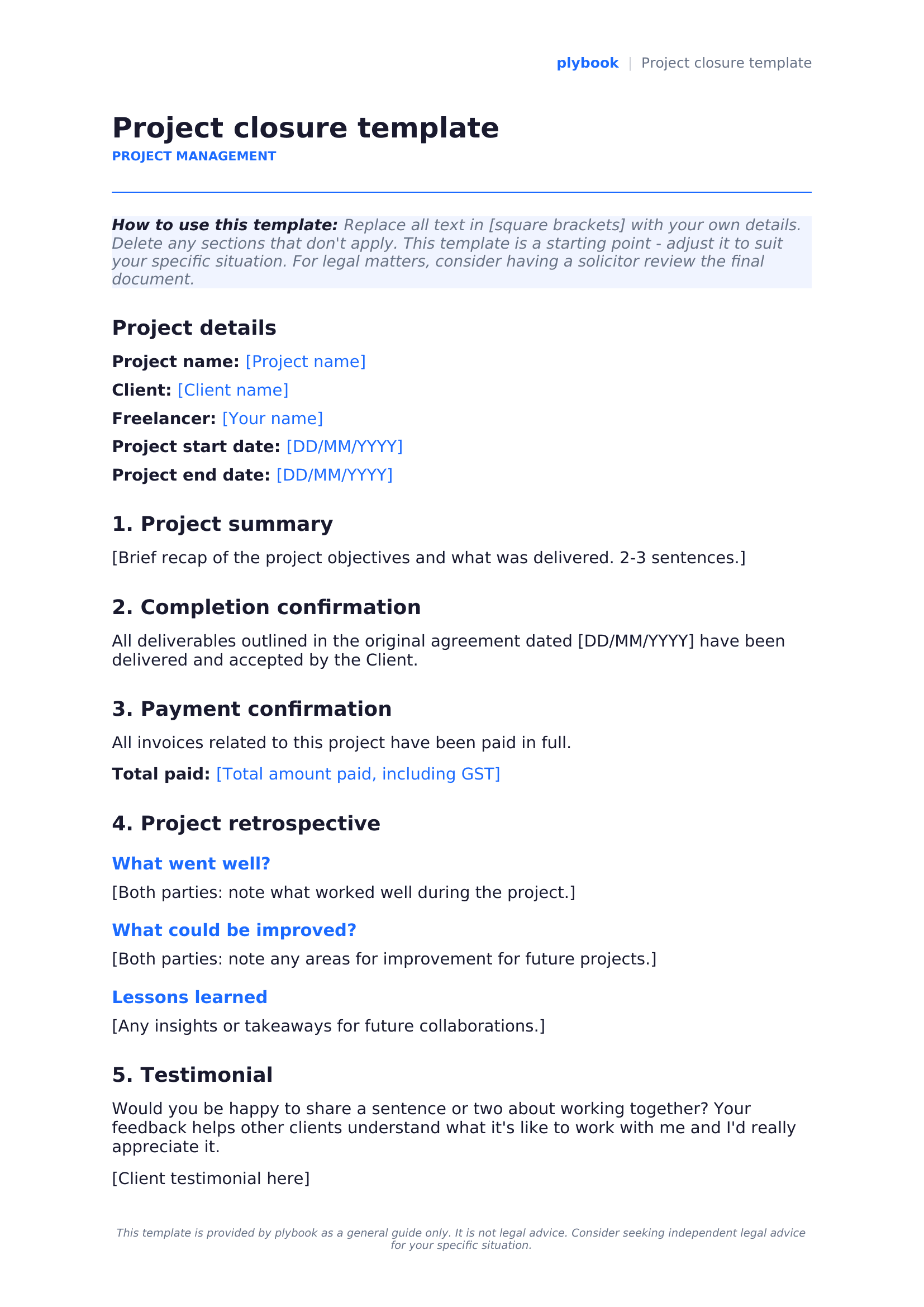 Project closure template