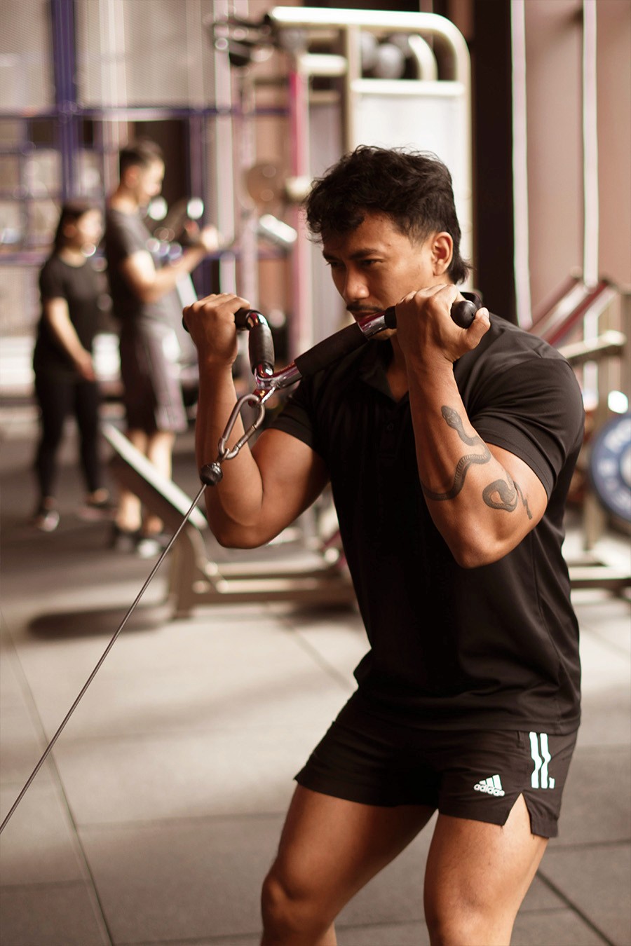 Man Using Cable Machines For Bicep Workout