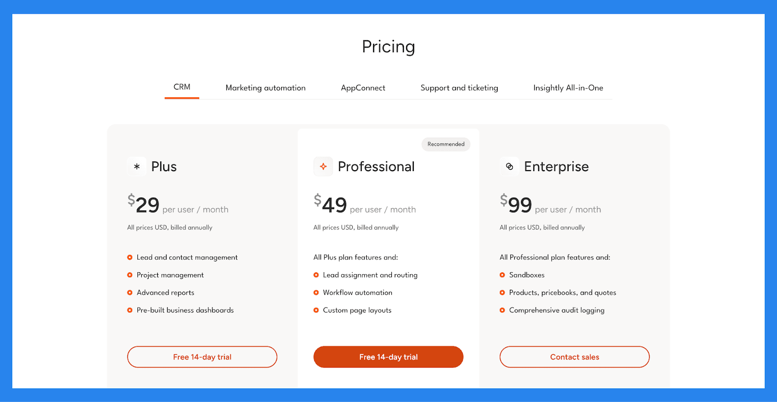 Insightly Pricing Plans