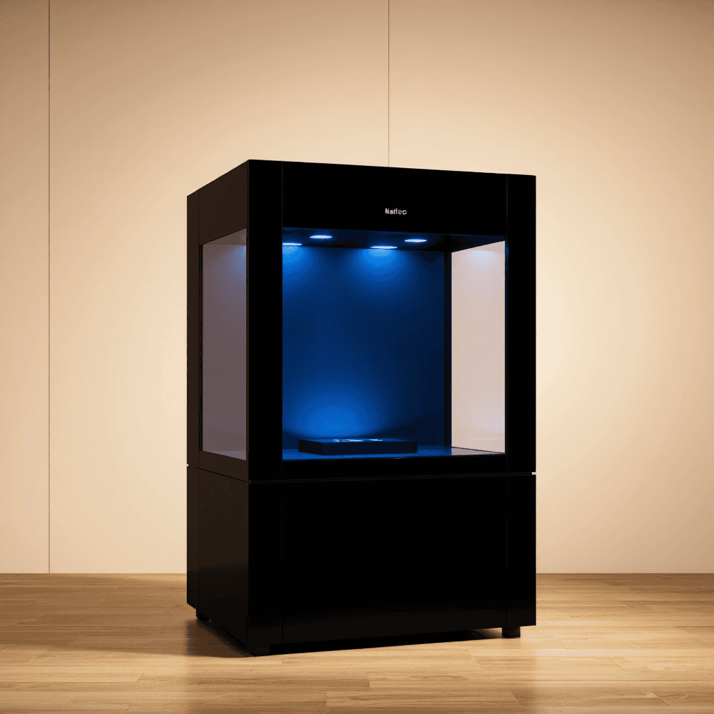 product photography of a display case for showcasing products, typically used in retail environments