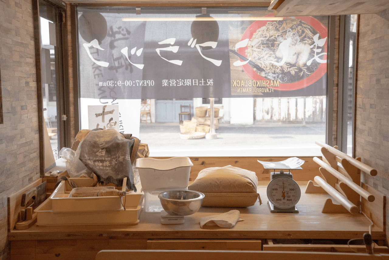 Shop area showing soba making equipment