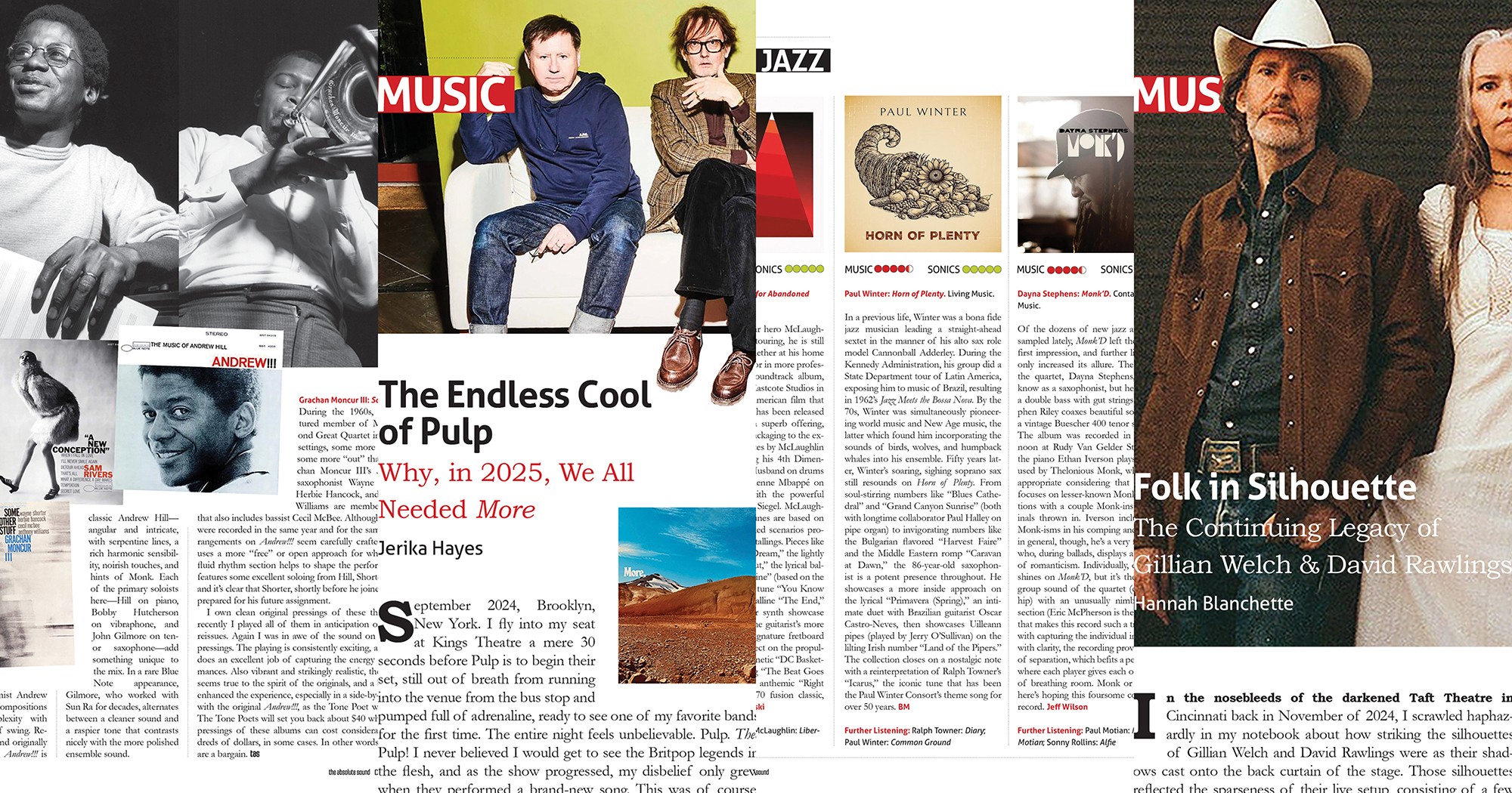 Page layout for The Absolute Sound magazine's music review pages, by October Custom Publishing