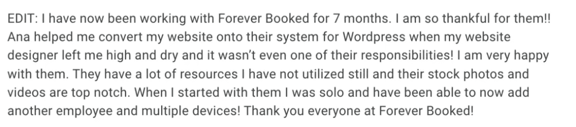 Forever Booked results after 7 months showing Little Laser Clinic website conversion, design support, and content resources