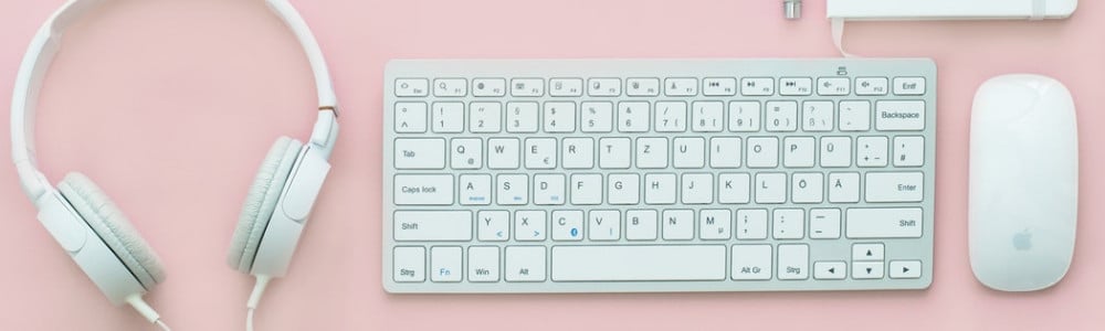 keyboard, headphones and a mouse