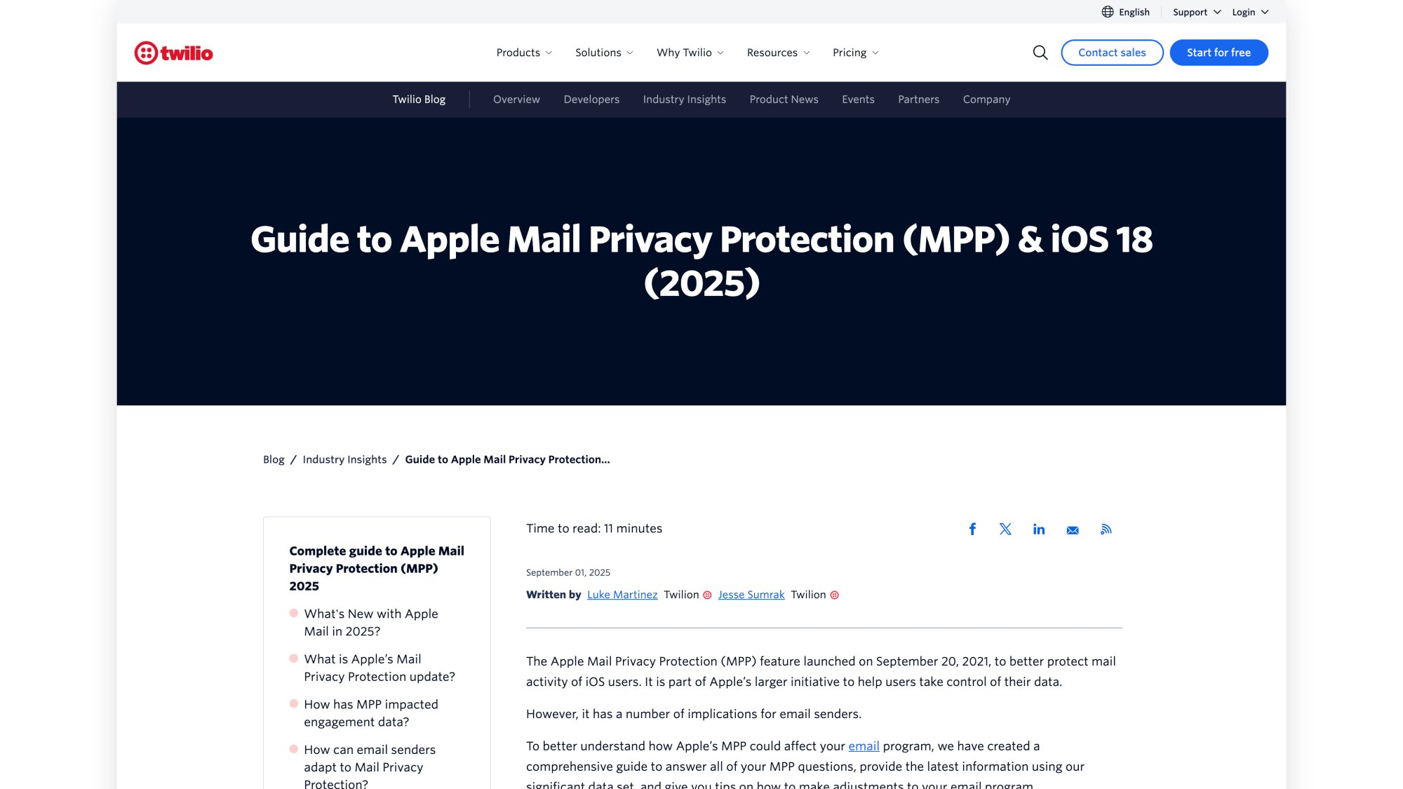 SendGrid blog post explaining Apple Mail Privacy Protection impact on email open tracking with detailed technical analysis