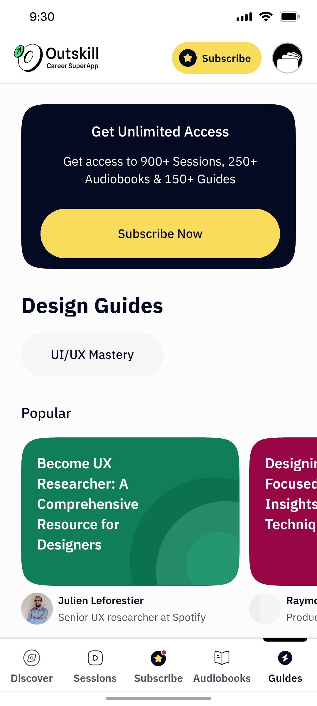 Outskill Guides screen