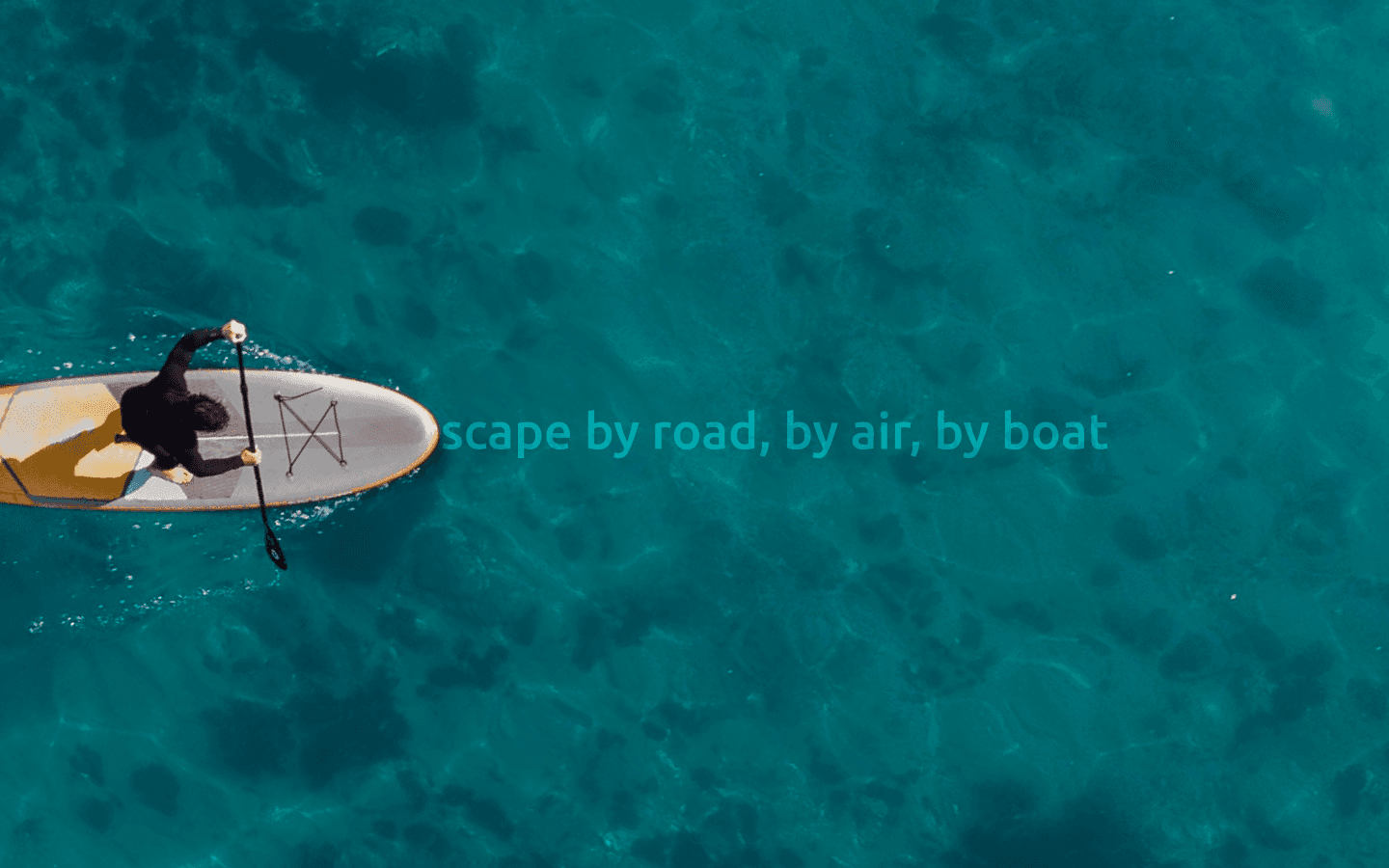 A screenshot of the concept designing showing a man paddle boarding over blue water, birds eye view.