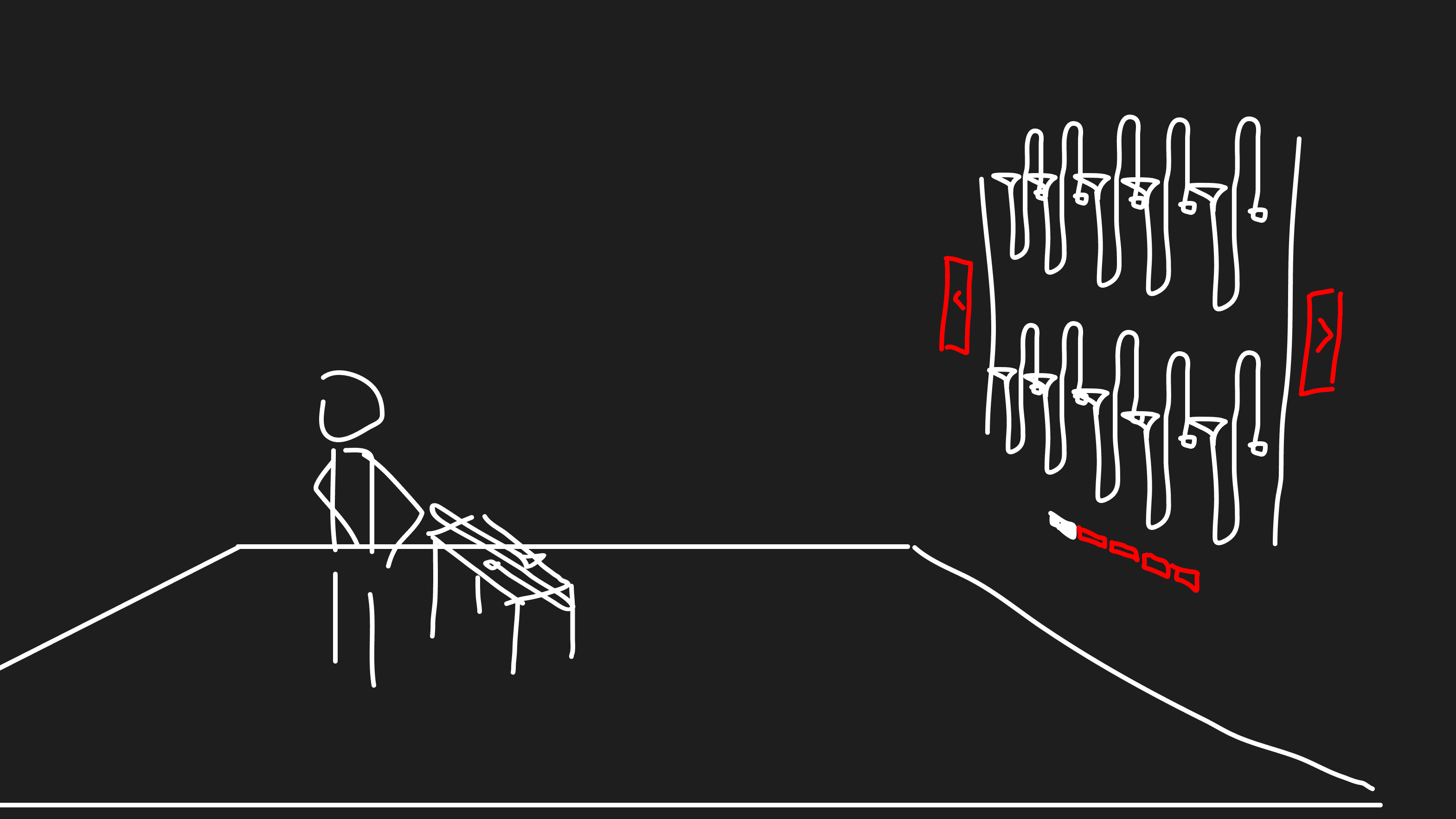 Early sketches explored how to keep the menus diegetic. For the trombone collection, we imagined a rack of instruments appearing in front of the player on stage.