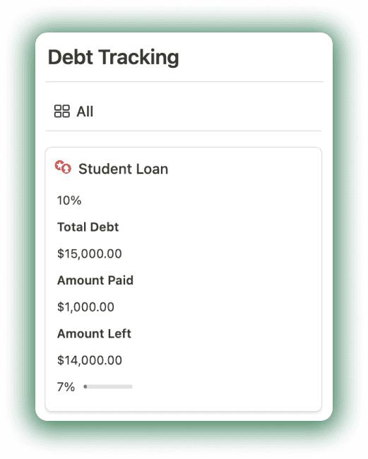 Goals in Notion Finance hub