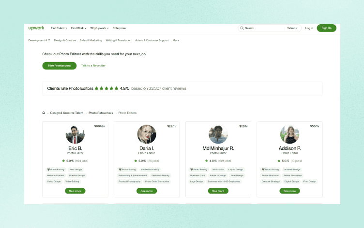 Upwork landing page