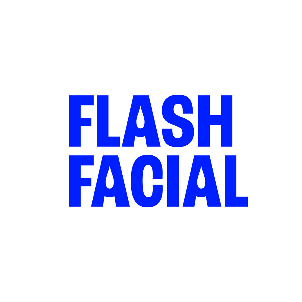 Bold blue text reading ‘FLASH FACIAL’ on a white background; minimalist graphic used in Indexlab’s case study on AI-driven SEO performance.
