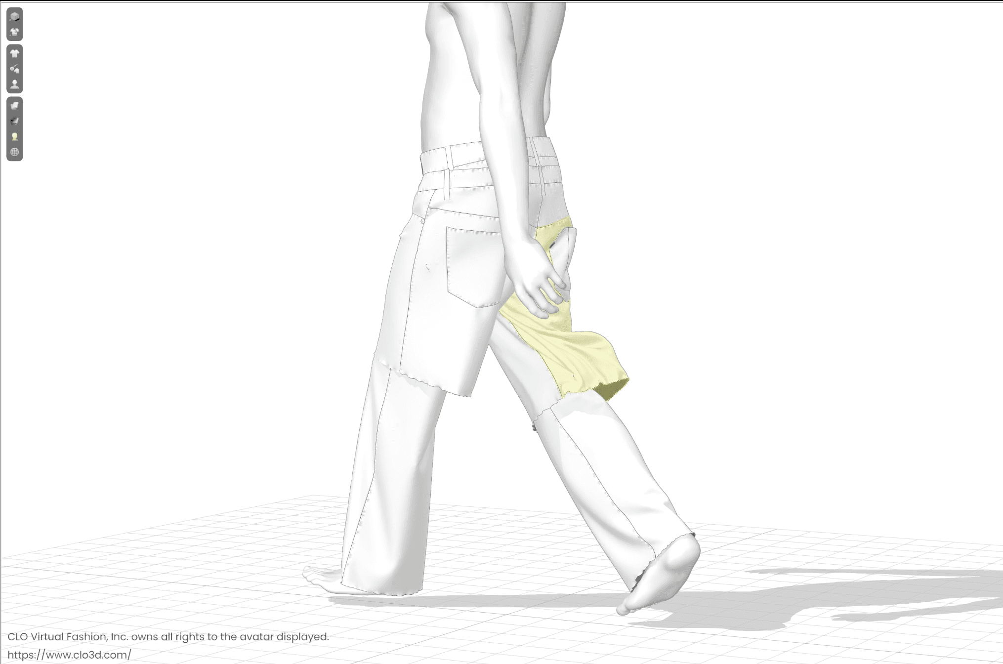 screenshot of 3D Design program clo3d, making the jeans from the previous picture