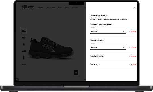 Pagina prodotto sito U-power con possibilità di scaricarne la scheda e i dettagli tecnici