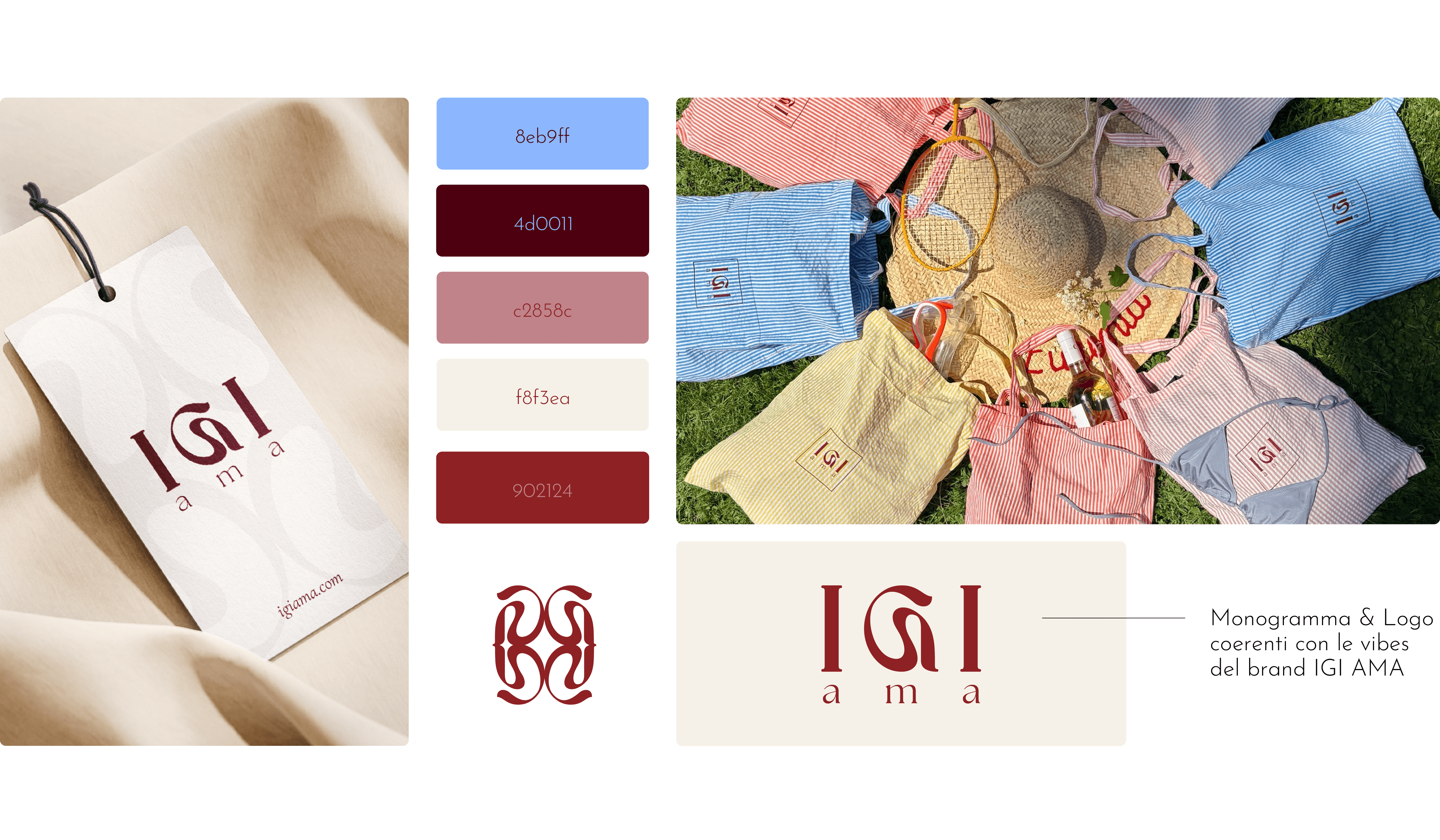 Progetto completo di brand identity per IGI AMA realizzato da Aura Studio, agenzia di comunicazione di Genova: logo, monogramma, pittogramma, palette colori e design coordinato per costruire un’identità visiva giovane, indie e coerente su tutti i canali.