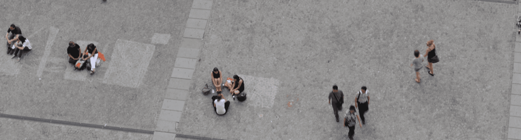 Arial shot of people in urban public space