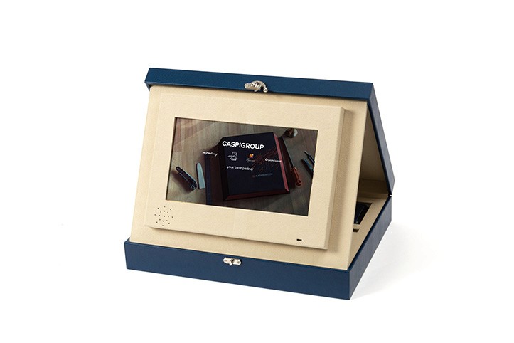 Custom corporate gift box with LCD screen and executive accessories