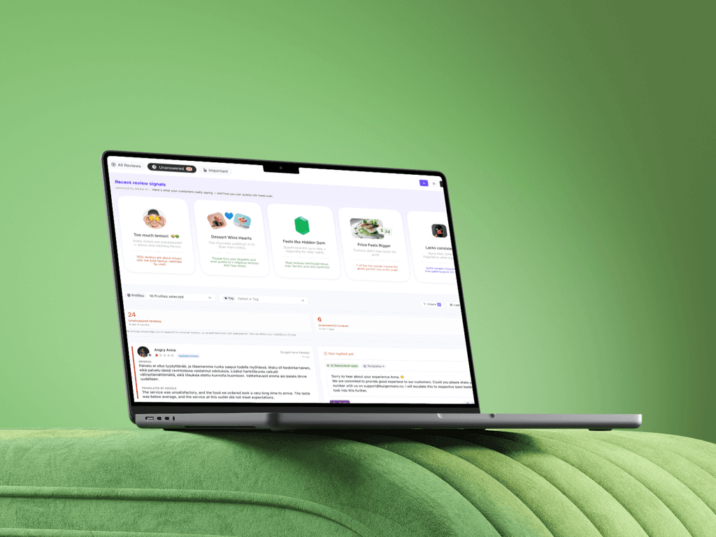 Laptop image of the review management tool