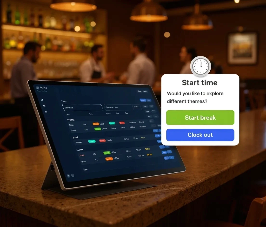 A point of sale device tracking employee hours
