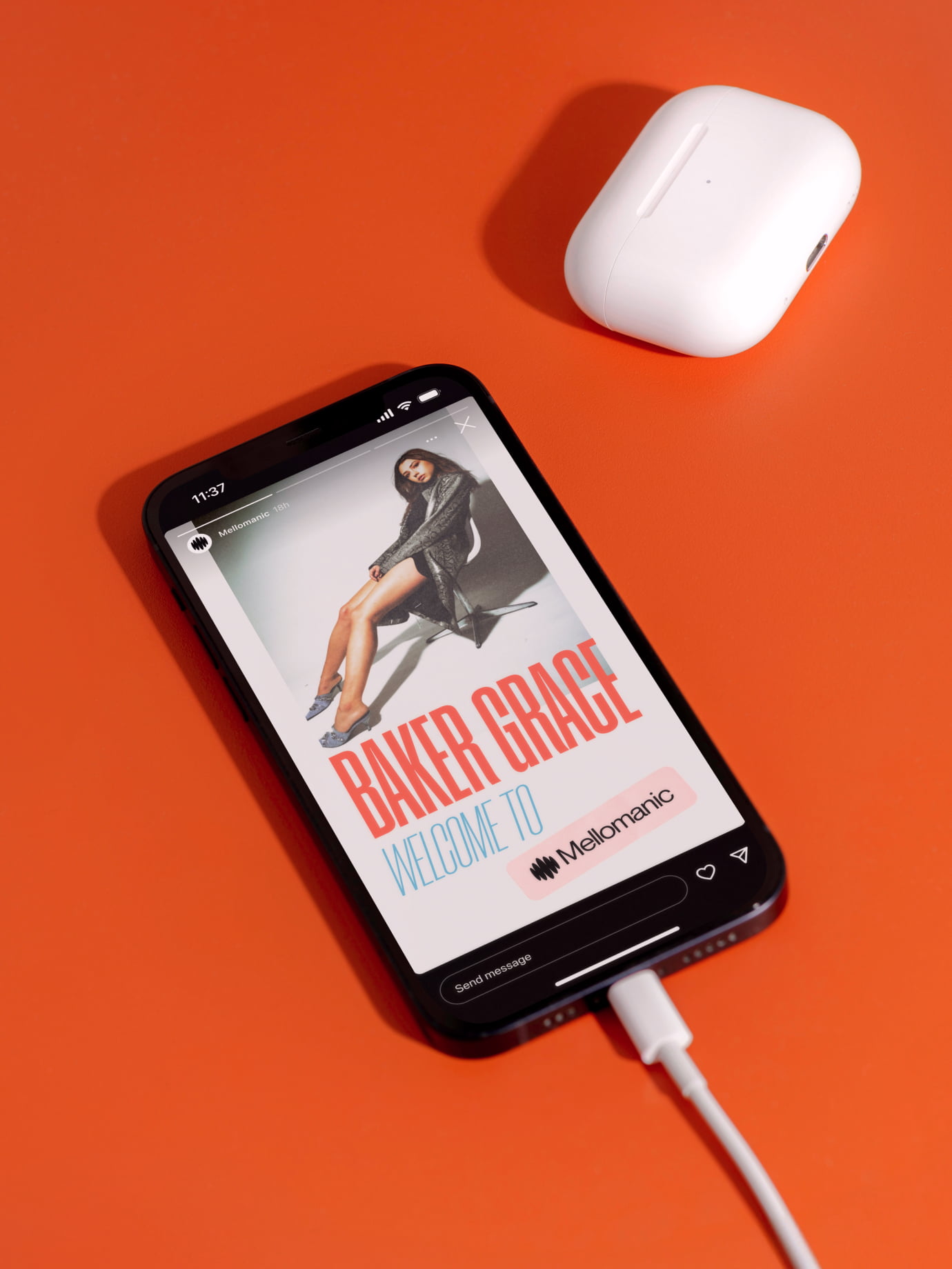 Mellomanic — iPhone mockup showing Instagram Story for Baker Grace event — Digital brand collateral