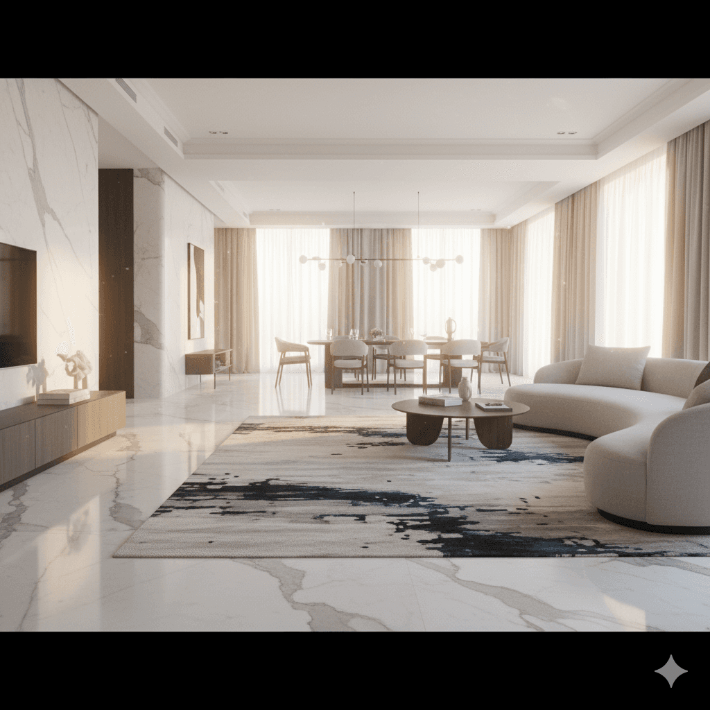 M3M The Address Noida: Luxury living room with Italian marble floor