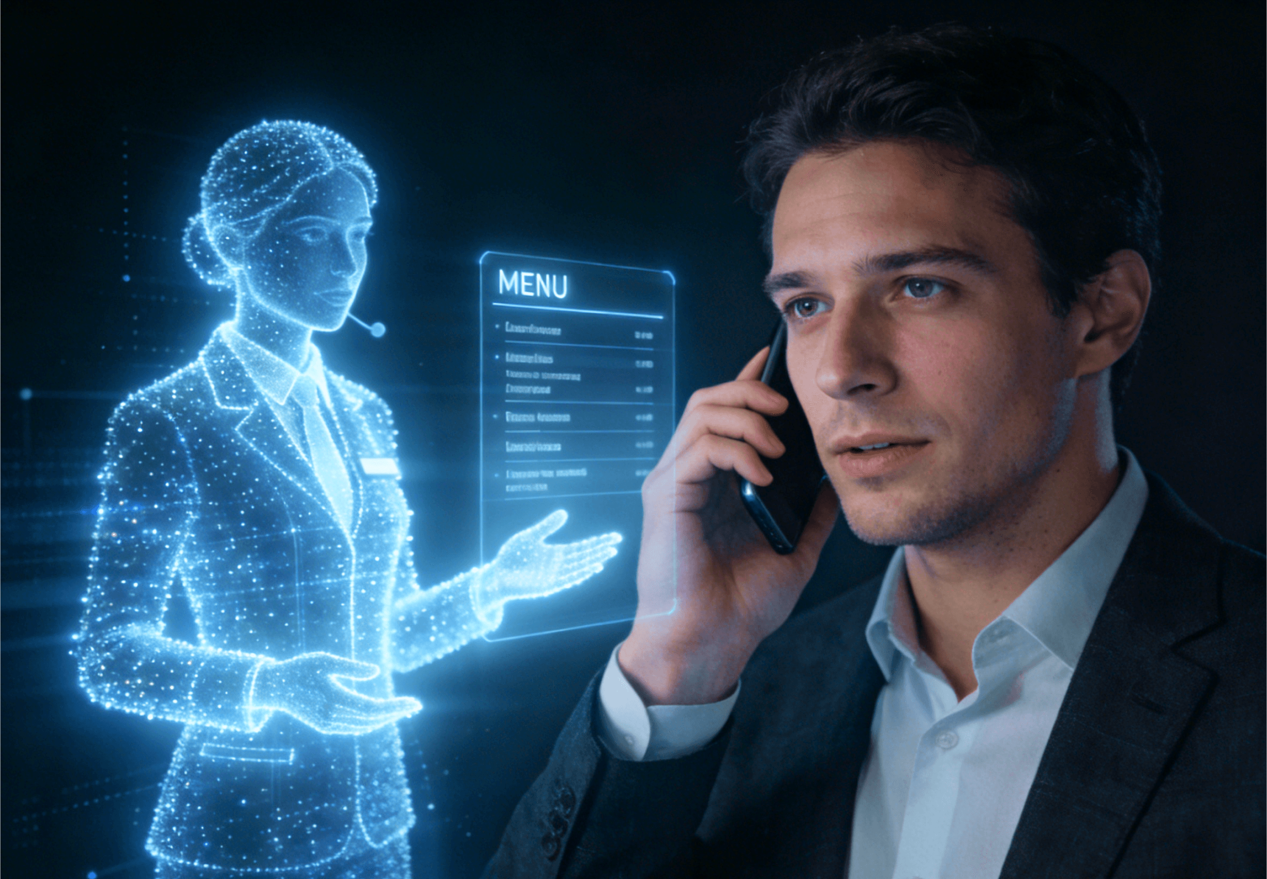 Men order food by phone using Aldelo AI