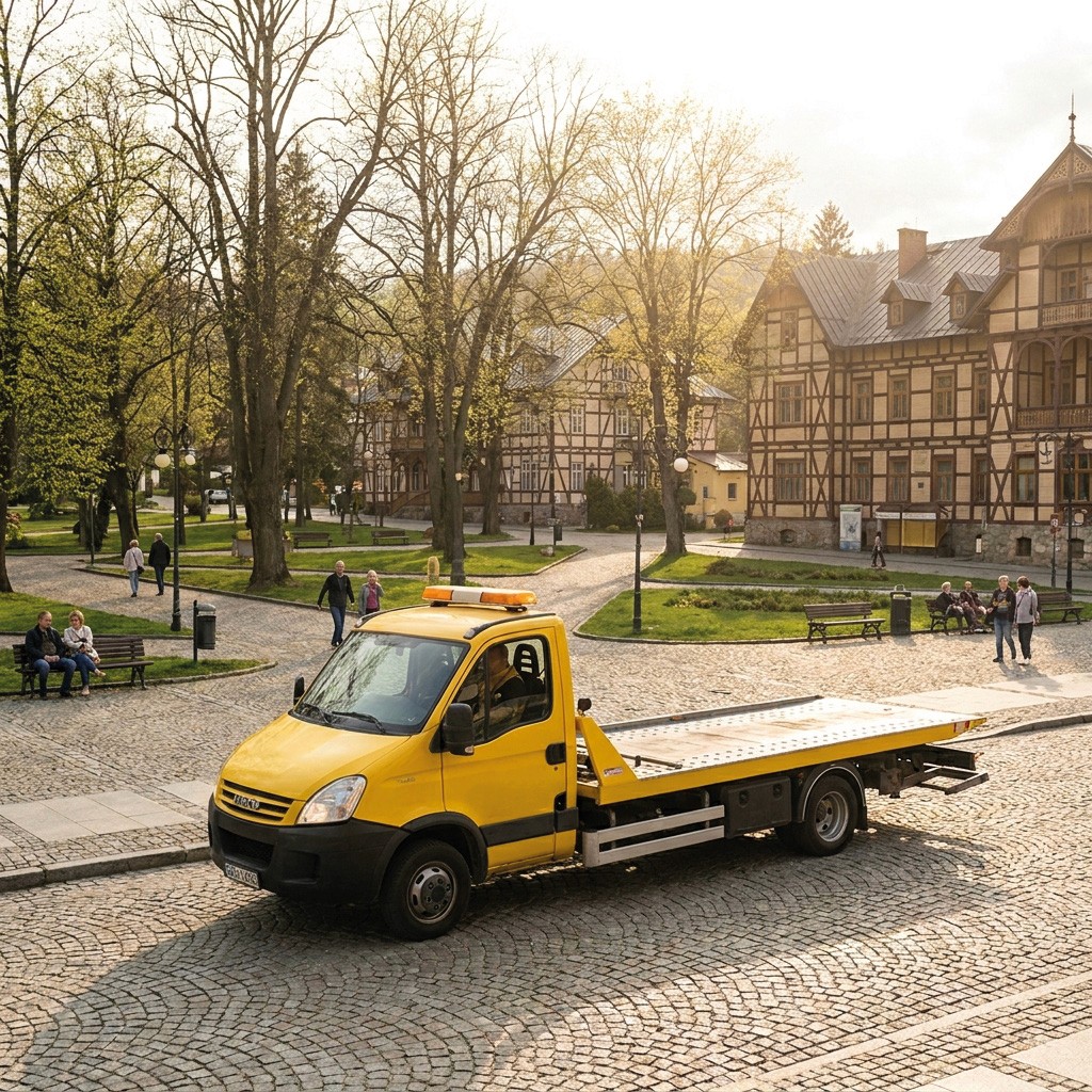 droga DK28 w Rabce-Zdroju z widokiem na góry