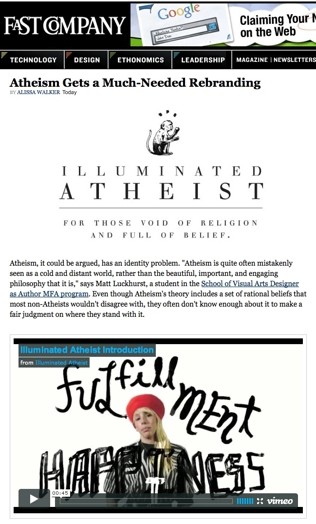 A screenshot of a website named Fast Company showing a project named Illuminated Atheist.