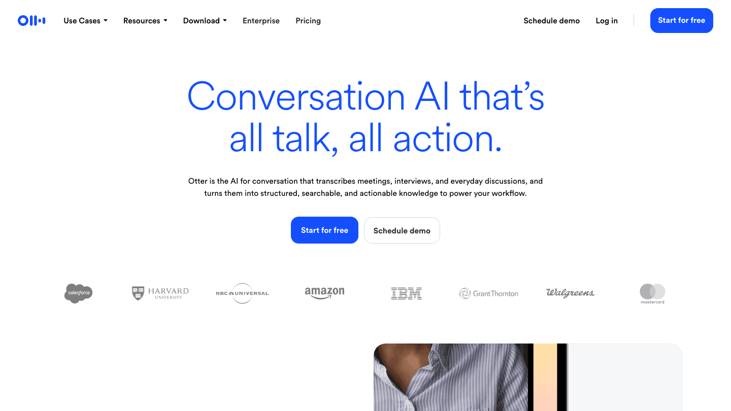 Otter.ai conversational AI notetaker homepage