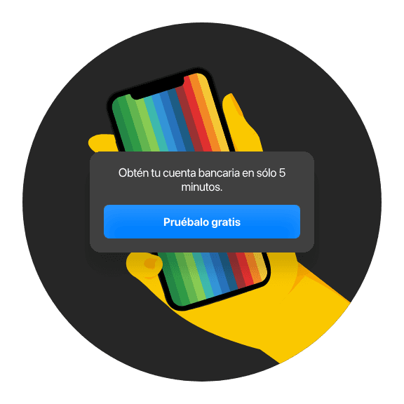 A hand holding a smartphone displaying a colorful loading screen with a prompt to tap for further action.