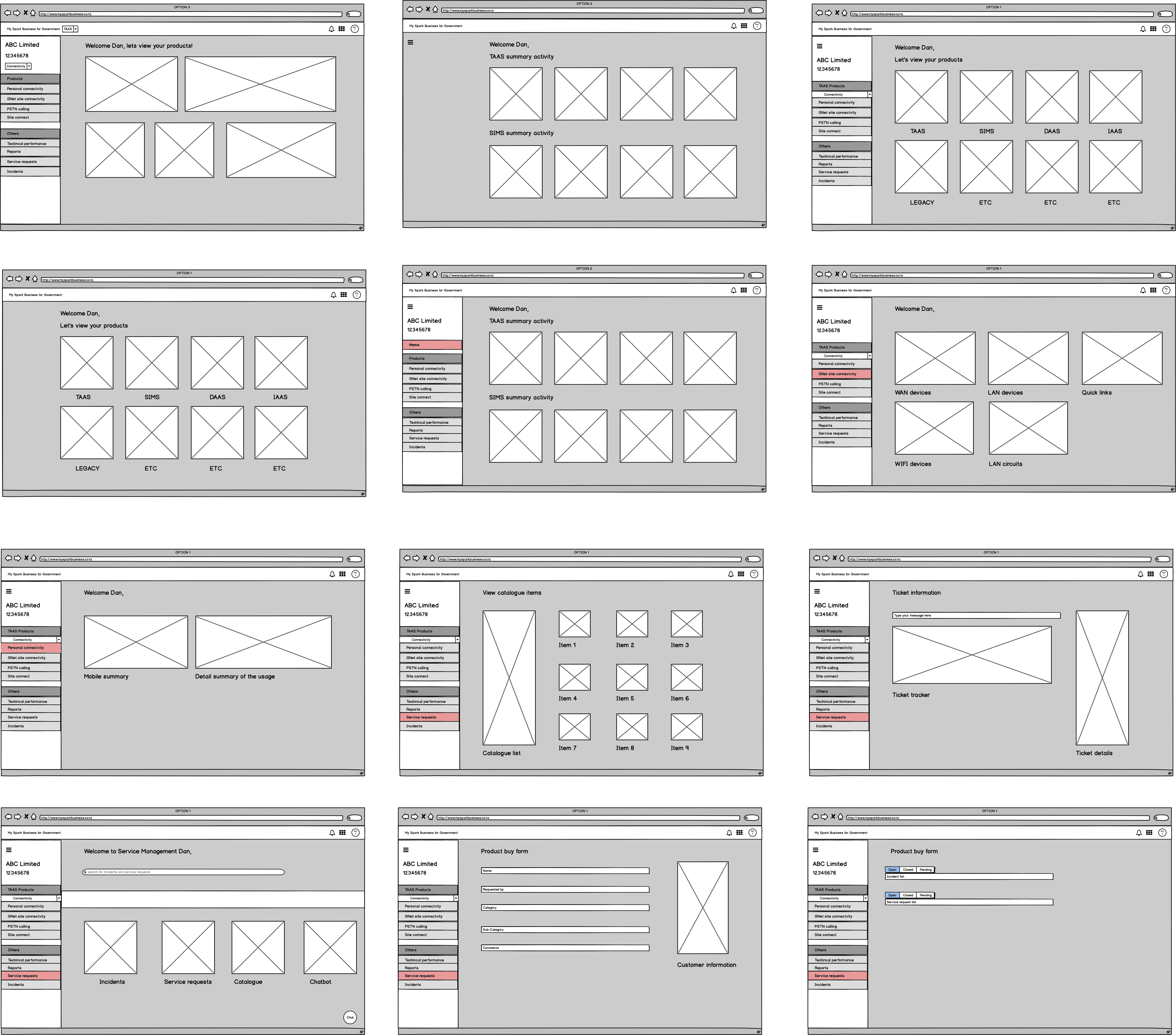 Low fidelity wireframes