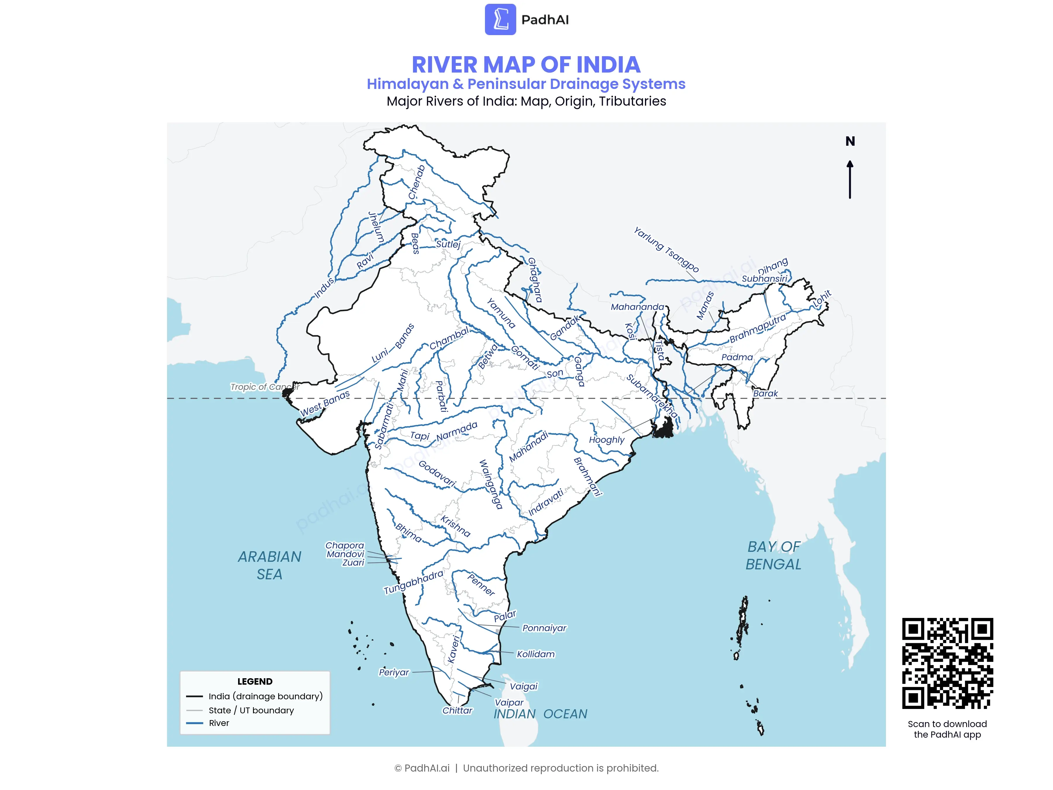 Major Rivers in India Map