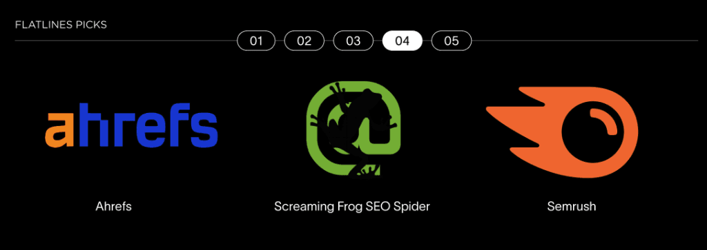 Flatlines SEO-Tools für B2B: Logos von Ahrefs, Screaming Frog SEO Spider und Semrush