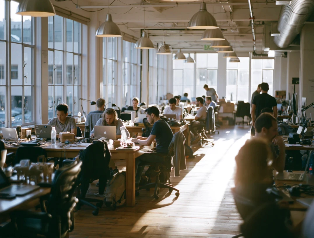 office open floor plan with people working