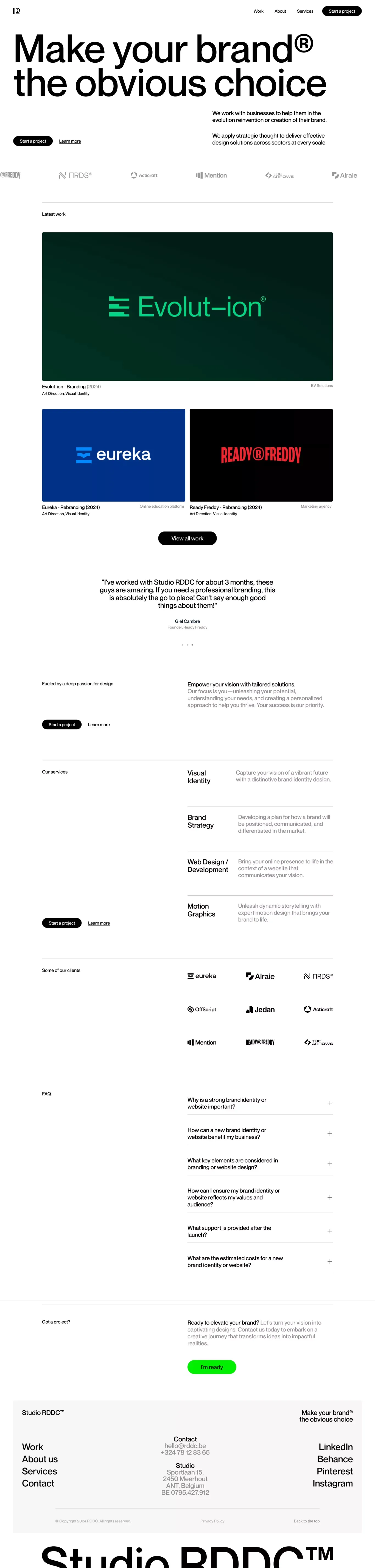 Studio RDDC portfolio page screenshot showcasing Design and Tech design