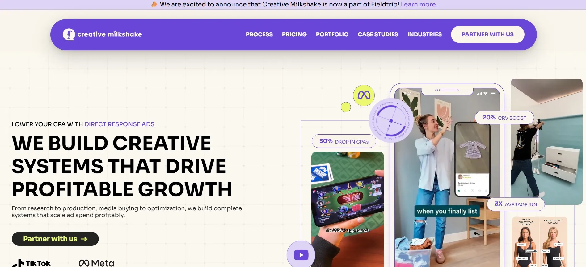 Creative Milkshake performance, UGC, and media buying.